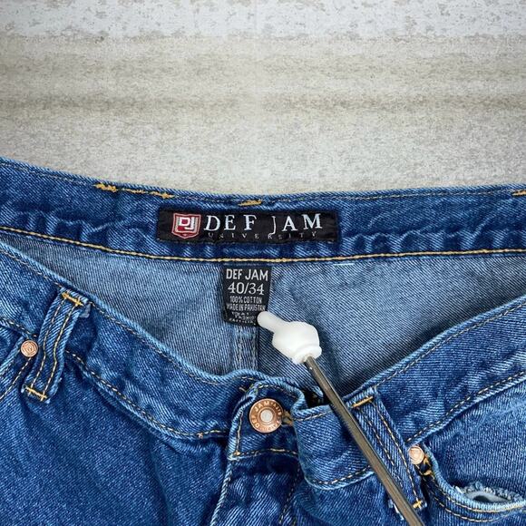 Vintage Skater Wide Leg Jeans Def Jam Medium Wash Baggy Denim Embroidered Y2K - Picture 4 of 5